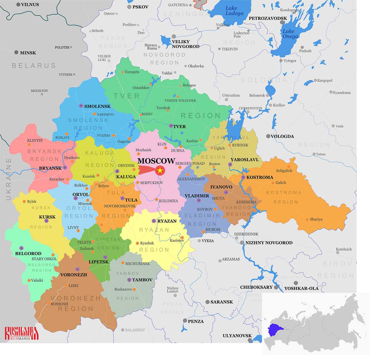 Областные центры карта. Карта субъектов ЦФО. Карта центрального федерального округа. Карта центральной России с областями. Центральный регион России на карте.