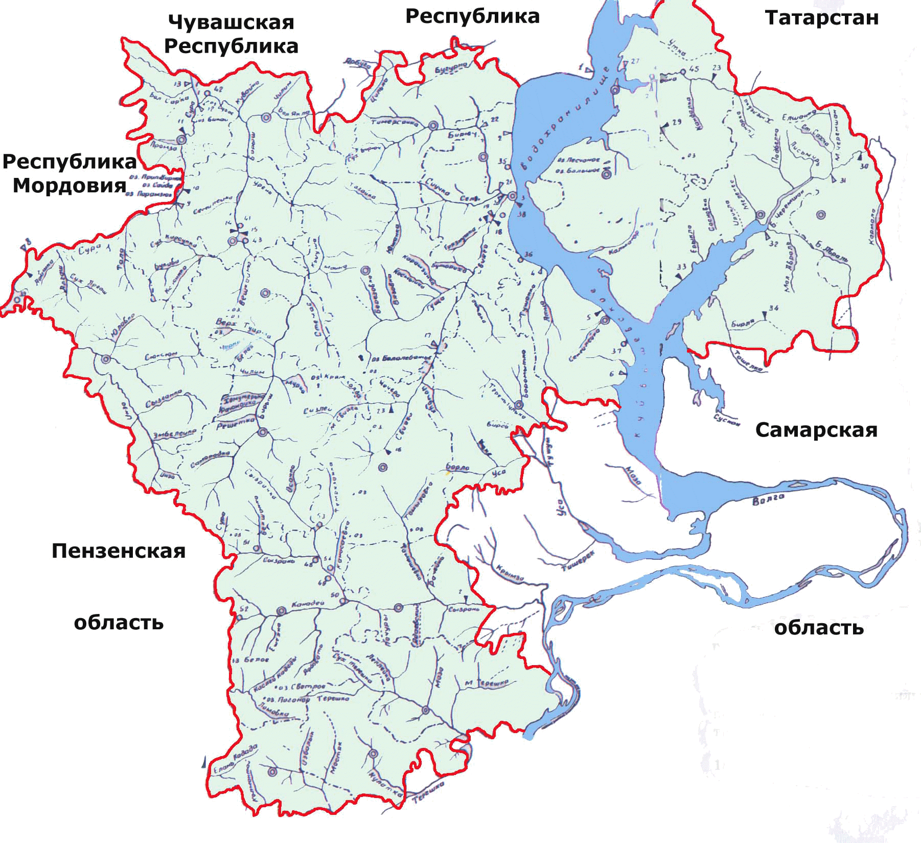 Расположение рек и озер