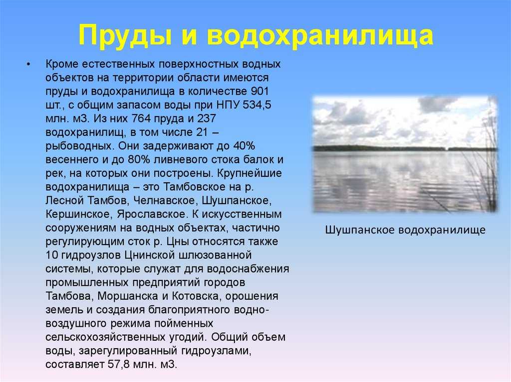 Водные ресурсы Тамбовской области. Поверхностные водные объекты. Водные объекты Подмосковья.